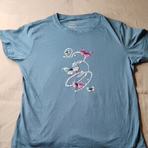SHEIN Blue Casual Butterfly And Stars Tee